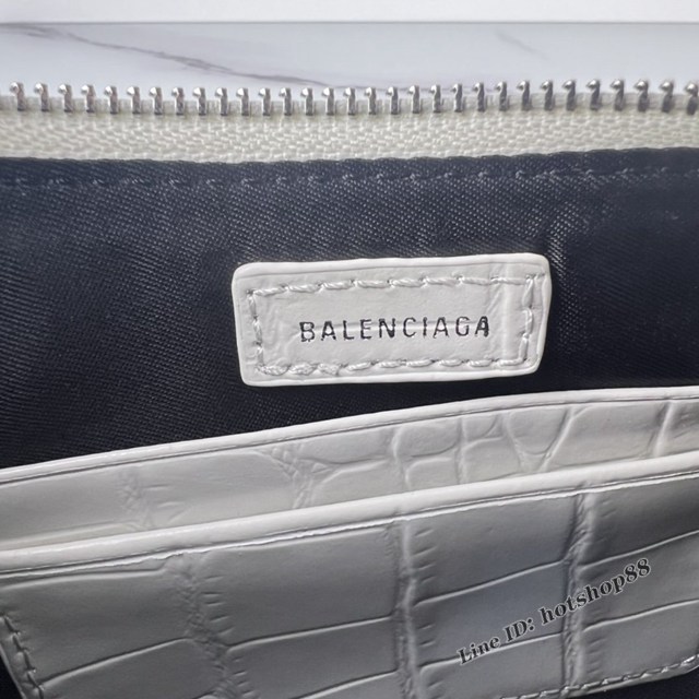 Balenciaga專櫃爆款le cagole迷你鏈條機車包 巴黎世家鱷魚白色五金銀帶鑽女包 fyj1183